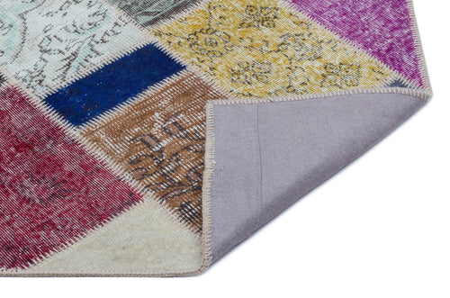 Iskece Beige Patchwork Wool Handmade Area Rug 4'11" x 7'5"