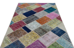 Iskece Beige Patchwork Wool Handmade Area Rug 4'11" x 7'5"