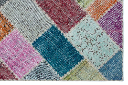 Iskece Beige Patchwork Wool Handmade Area Rug 4'11" x 7'5"