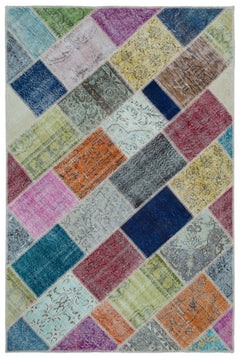 Iskece Beige Patchwork Wool Handmade Area Rug 4'11" x 7'5"