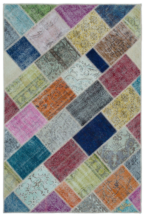 Iskece Beige Patchwork Wool Handmade Area Rug 4'11" x 7'5"