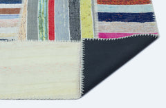 Teselya 25238 Patchwork Striped Wool Handmade Area Rug 5'2" x 7'3"