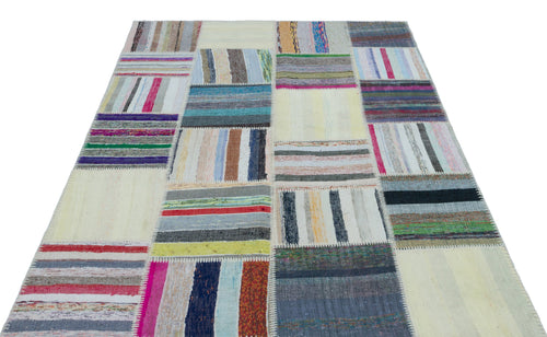 Teselya 25238 Patchwork Striped Wool Handmade Area Rug 5'2" x 7'3"