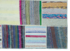 Teselya 25238 Patchwork Striped Wool Handmade Area Rug 5'2" x 7'3"