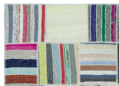 Teselya 25238 Patchwork Striped Wool Handmade Area Rug 5'2" x 7'3"