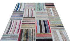 Teselya 25239 Beige Striped Wool Handmade Area Rug 5'3" x 7'3"