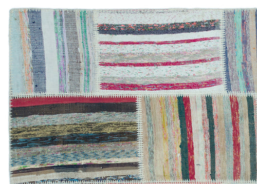 Teselya 25239 Beige Striped Wool Handmade Area Rug 5'3" x 7'3"