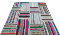 Teselya 25245 Patchwork Striped Wool Handmade Area Rug 5'3" x 7'3"
