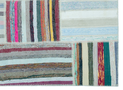 Teselya 25245 Patchwork Striped Wool Handmade Area Rug 5'3" x 7'3"