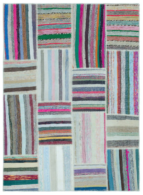 Teselya 25245 Patchwork Striped Wool Handmade Area Rug 5'3" x 7'3"