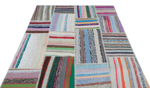Teselya 25241 Patchwork Striped Wool Handmade Area Rug 5'2" x 7'3"