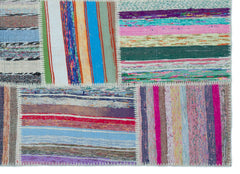 Teselya 25241 Patchwork Striped Wool Handmade Area Rug 5'2" x 7'3"