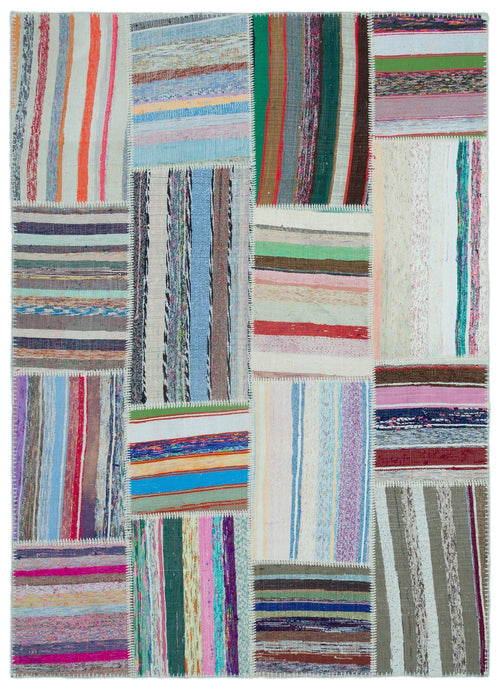 Teselya 25241 Patchwork Striped Wool Handmade Area Rug 5'2" x 7'3"