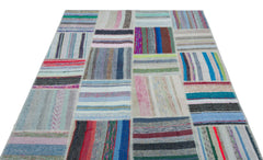 Teselya 25242 Beige Striped Wool Handmade Area Rug 5'3" x 7'3"