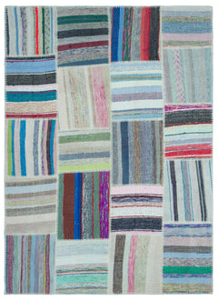 Teselya 25242 Beige Striped Wool Handmade Area Rug 5'3" x 7'3"