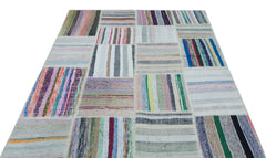 Teselya 25243 Patchwork Striped Wool Handmade Area Rug 5'3" x 7'3"