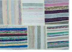 Teselya 25243 Patchwork Striped Wool Handmade Area Rug 5'3" x 7'3"