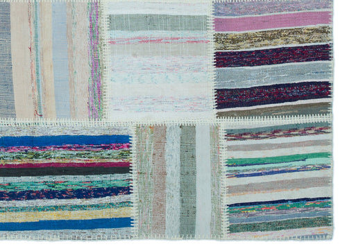 Teselya 25243 Patchwork Striped Wool Handmade Area Rug 5'3" x 7'3"
