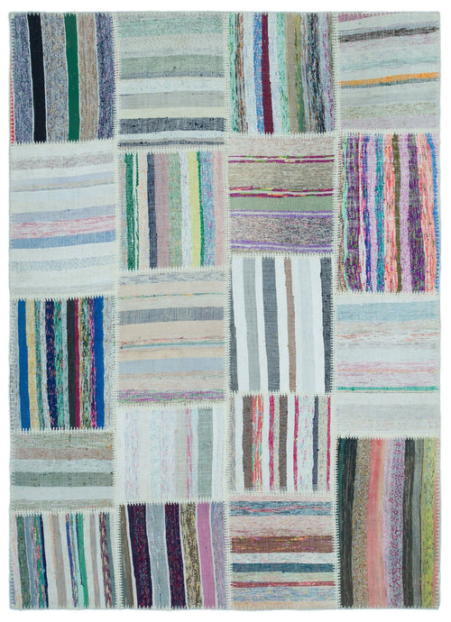 Teselya 25243 Patchwork Striped Wool Handmade Area Rug 5'3" x 7'3"