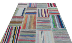 Teselya 25245 Patchwork Striped Wool Handmade Area Rug 5'3" x 7'3"