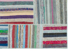 Teselya 25245 Patchwork Striped Wool Handmade Area Rug 5'3" x 7'3"
