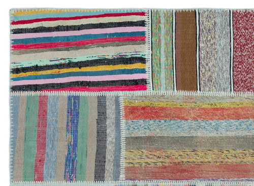 Teselya 25245 Patchwork Striped Wool Handmade Area Rug 5'3" x 7'3"