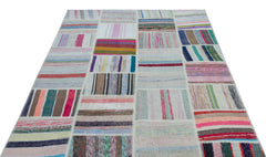 Teselya 25246 Patchwork Striped Wool Handmade Area Rug 5'2" x 7'3"