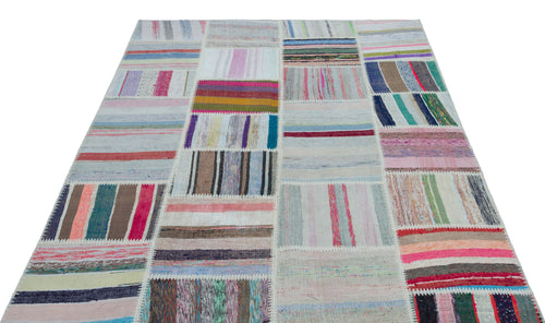 Teselya 25246 Patchwork Striped Wool Handmade Area Rug 5'2" x 7'3"
