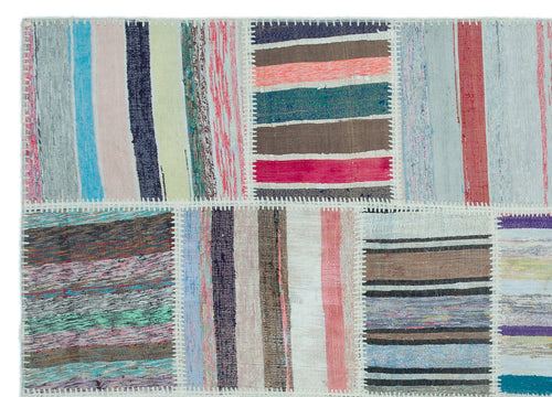 Teselya 25246 Patchwork Striped Wool Handmade Area Rug 5'2" x 7'3"