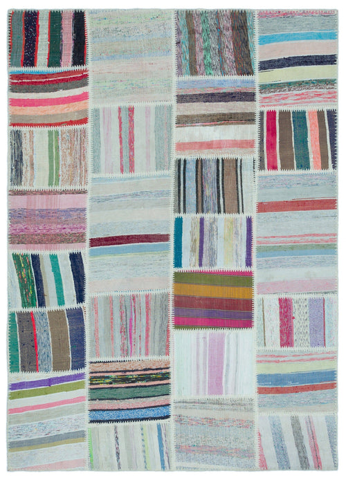Teselya 25246 Patchwork Striped Wool Handmade Area Rug 5'2" x 7'3"