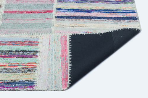 Teselya 25247 Beige Striped Wool Handmade Area Rug 5'3" x 7'3"