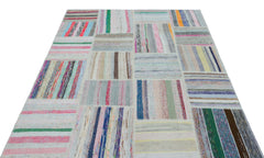 Teselya 25247 Beige Striped Wool Handmade Area Rug 5'3" x 7'3"