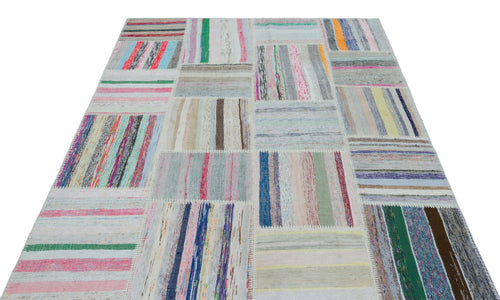 Teselya 25247 Beige Striped Wool Handmade Area Rug 5'3" x 7'3"