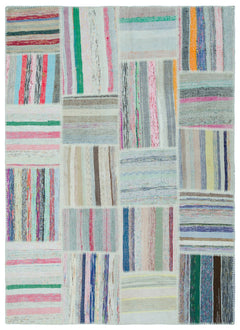 Teselya 25247 Beige Striped Wool Handmade Area Rug 5'3" x 7'3"