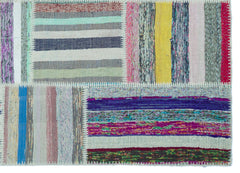 Teselya 25248 Beige Striped Wool Handmade Area Rug 5'2" x 7'3"