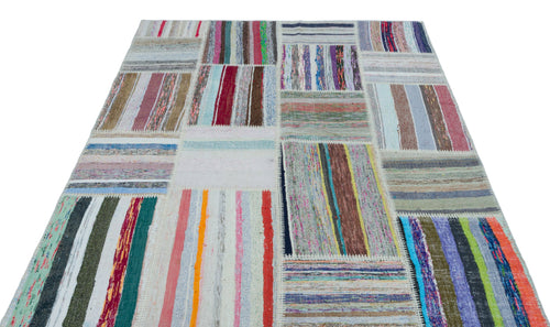 Teselya 25249 Patchwork Striped Wool Handmade Area Rug 5'3" x 7'3"