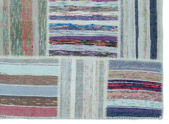 Teselya 25249 Patchwork Striped Wool Handmade Area Rug 5'3" x 7'3"
