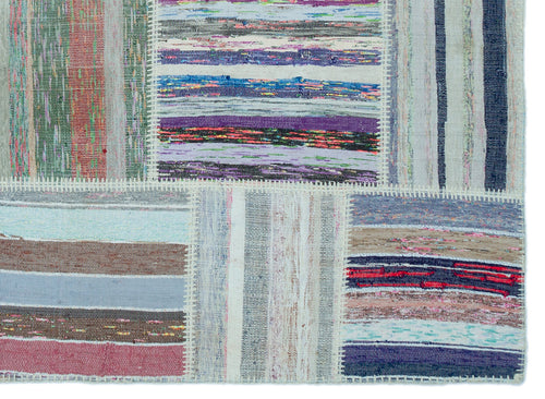 Teselya 25249 Patchwork Striped Wool Handmade Area Rug 5'3" x 7'3"