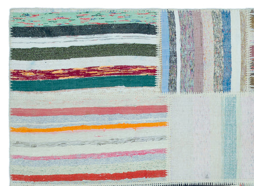 Teselya 25249 Patchwork Striped Wool Handmade Area Rug 5'3" x 7'3"