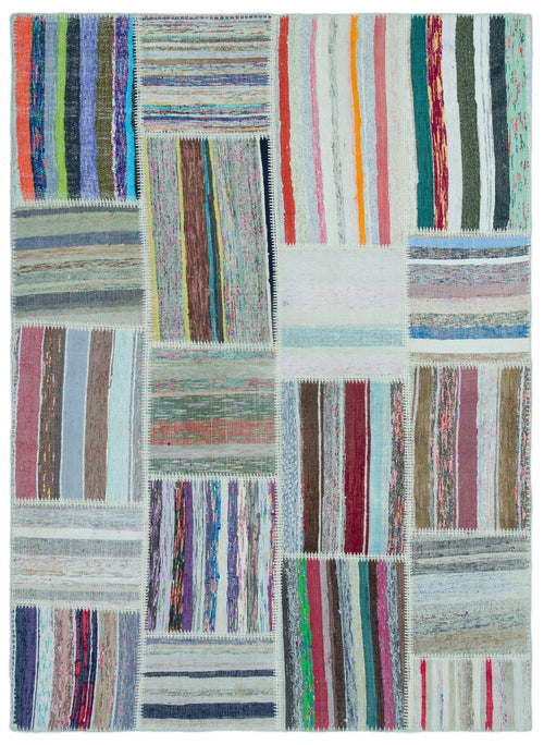 Teselya 25249 Patchwork Striped Wool Handmade Area Rug 5'3" x 7'3"