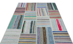 Teselya 25250 Beige Striped Wool Handmade Area Rug 5'2" x 7'3"