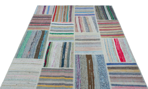 Teselya 25250 Beige Striped Wool Handmade Area Rug 5'2" x 7'3"