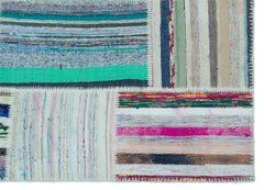 Teselya 25251 Patchwork Striped Wool Handmade Area Rug 5'2" x 7'3"