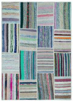Teselya 25251 Patchwork Striped Wool Handmade Area Rug 5'2" x 7'3"