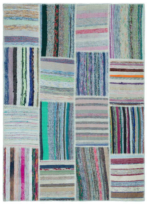 Teselya 25251 Patchwork Striped Wool Handmade Area Rug 5'2" x 7'3"