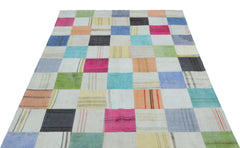 Teselya Beige Patchwork Wool Handmade Area Rug 5'2" x 7'4"