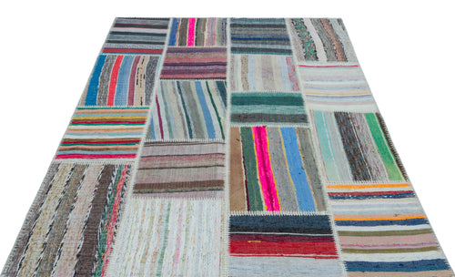 Teselya 25254 Patchwork Striped Wool Handmade Area Rug 5'3" x 7'3"