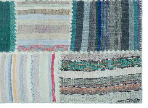 Teselya 25254 Patchwork Striped Wool Handmade Area Rug 5'3" x 7'3"