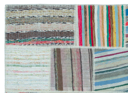 Teselya 25254 Patchwork Striped Wool Handmade Area Rug 5'3" x 7'3"