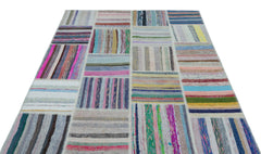 Teselya 25255 Beige Striped Wool Handmade Area Rug 5'3" x 7'3"